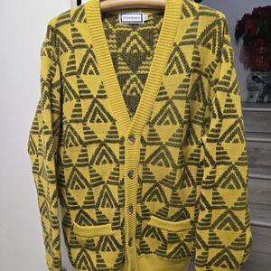Yves Saint Laurent Yellow and Black Geometric Cardigan